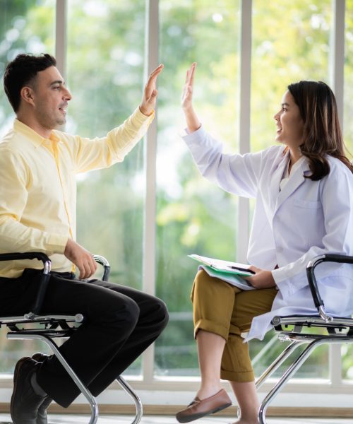 doctor and patient at hospital or clinic, medical mental health care therapy problem concept